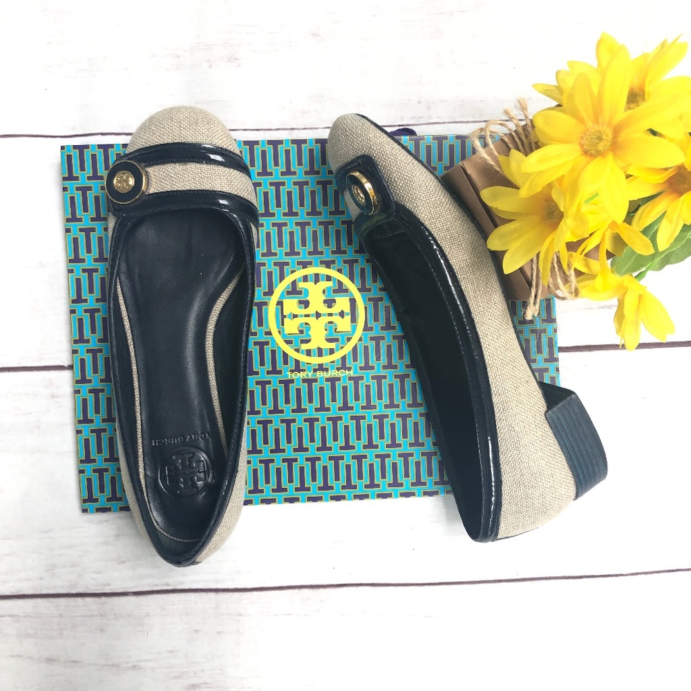 Tory Burch Burlap Style with button accent Flats